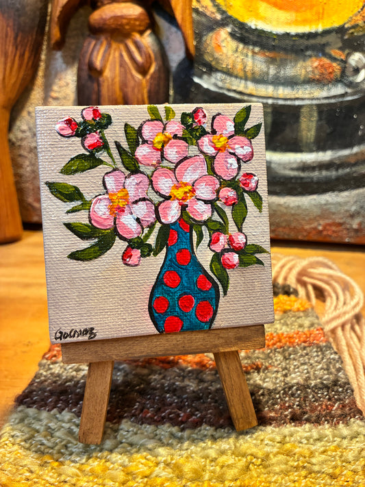 Pink blossom, hand-painted mini floral canvas